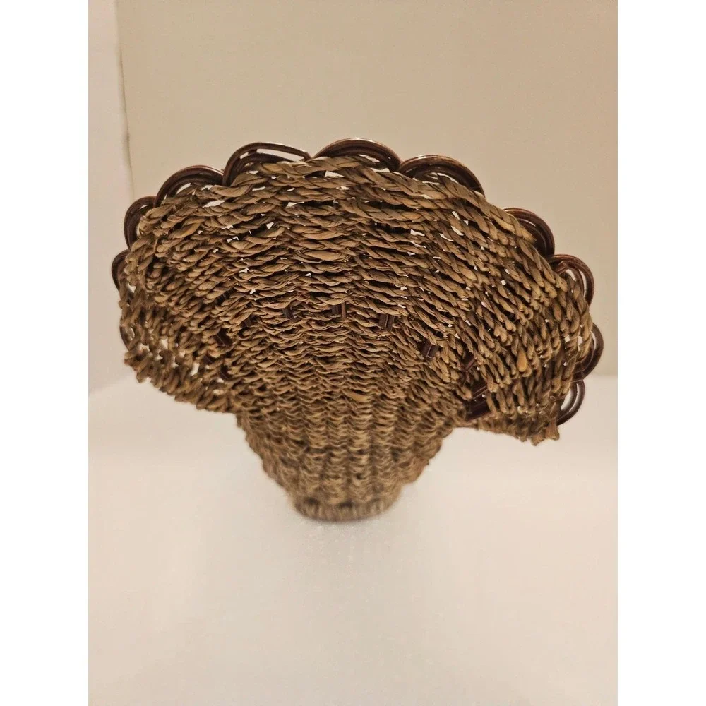 Vtg Woven Wicker Turkey Basket Thanksgiving‎ Fall Decor Rustic Brown 9in